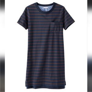 L.L. Bean Signature Knit Shirt Dress Blue Striped Stetch Long Shirt Cotton